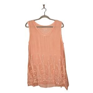SOFT SURROUNDINGS $89 Peach Embroidered Sequin Sleeveless Tunic‎ Top Medium